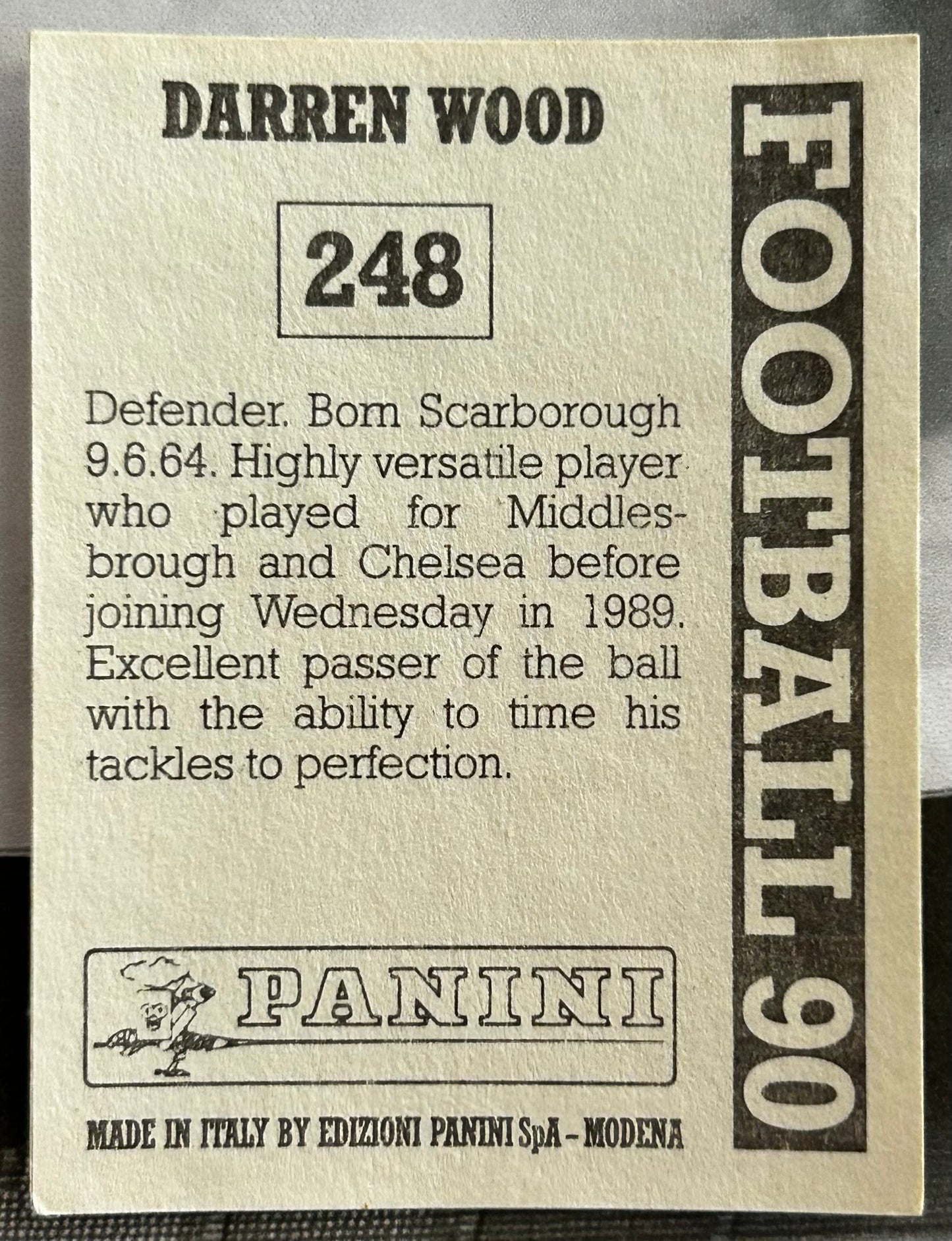 Panini Football 90 Sticker - DARREN WOOD (SHEFFIELD WEDNESDAY) #248