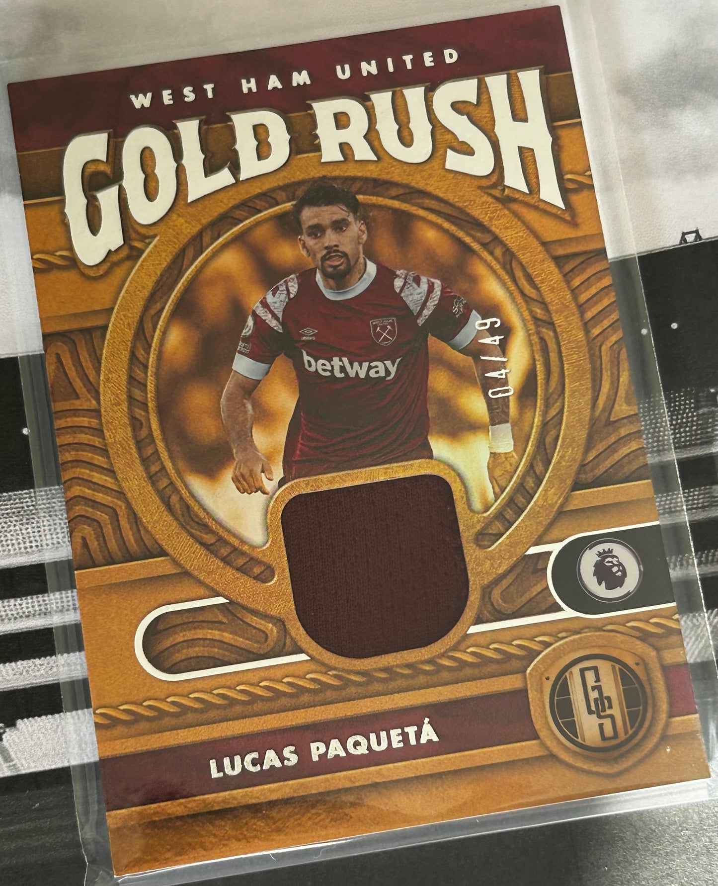 2022-23 Panini Chronicles Gold Standard Premier League Soccer - LUCAS PAQUETA (WEST HAM UNITED) Gold Rush Patch GR-LPA /49