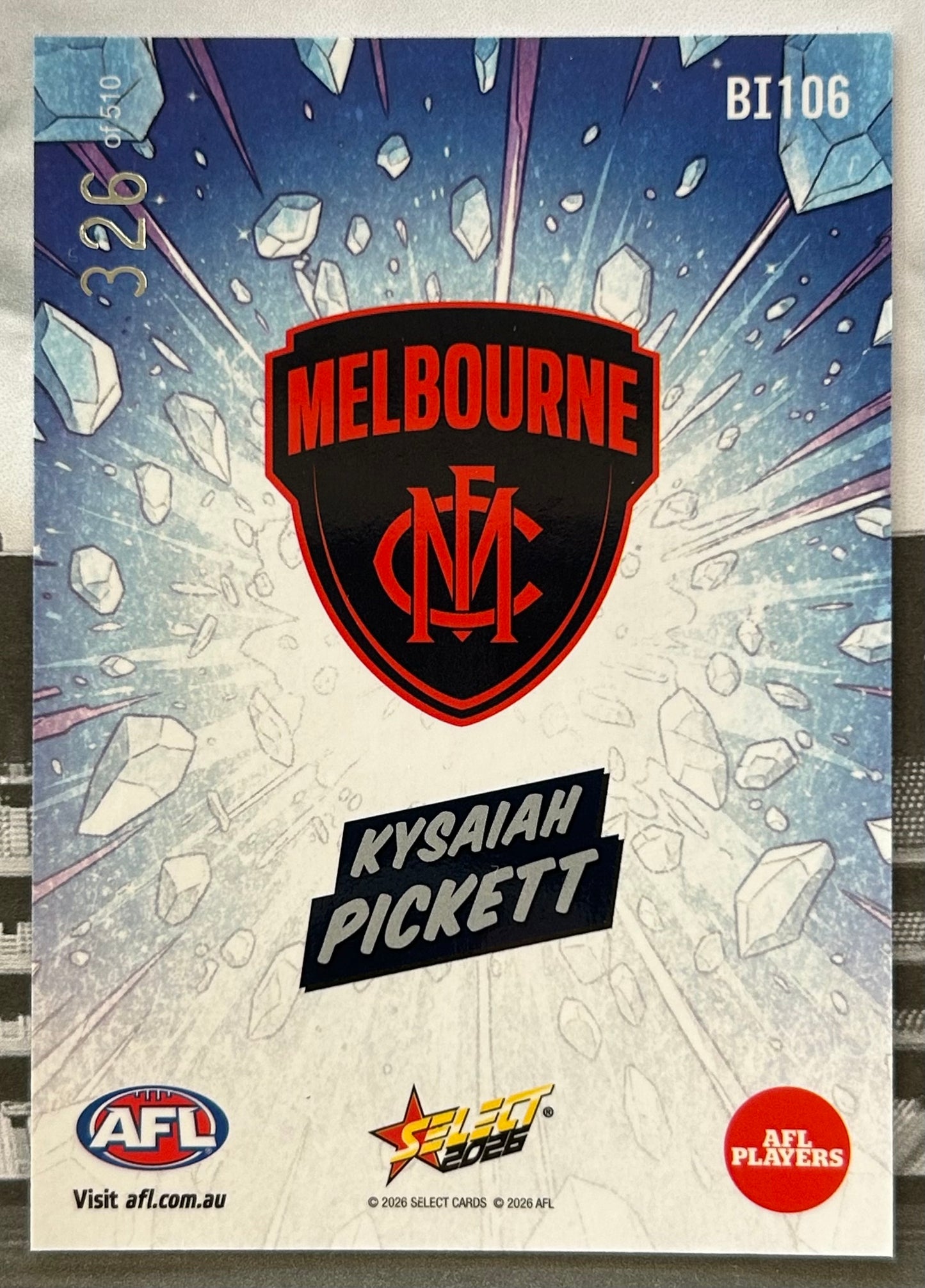Select AFL Footy Stars 2026 - KYSAIAH PICKETT (MELBOURNE) Ice Booom BI106 /510