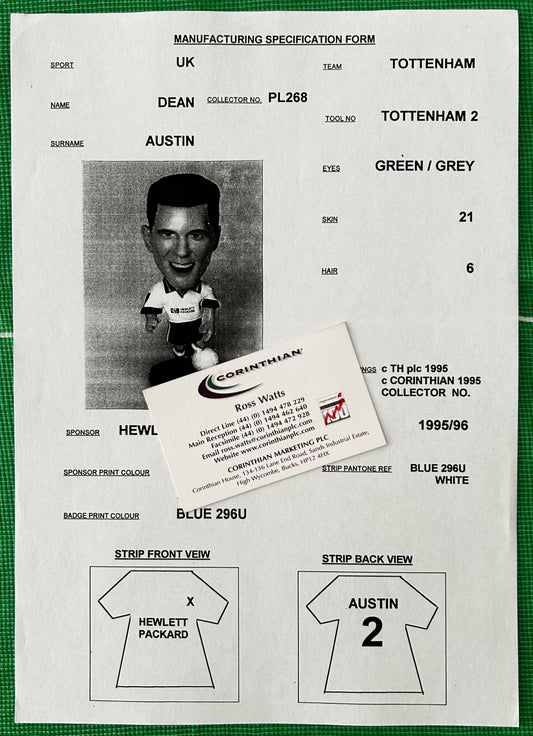 Corinthian Manufacturing Specification Form - DEAN AUSTIN (TOTTENHAM HOTSPUR) 1995-96 PL268