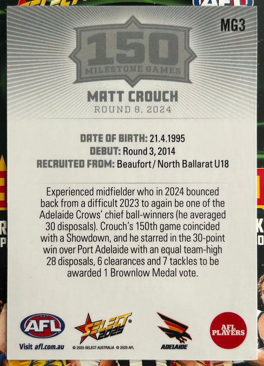 Select AFL 2025 Footy Stars - MATT CROUCH (ADELAIDE CROWS) 150 Milestone Games MG3