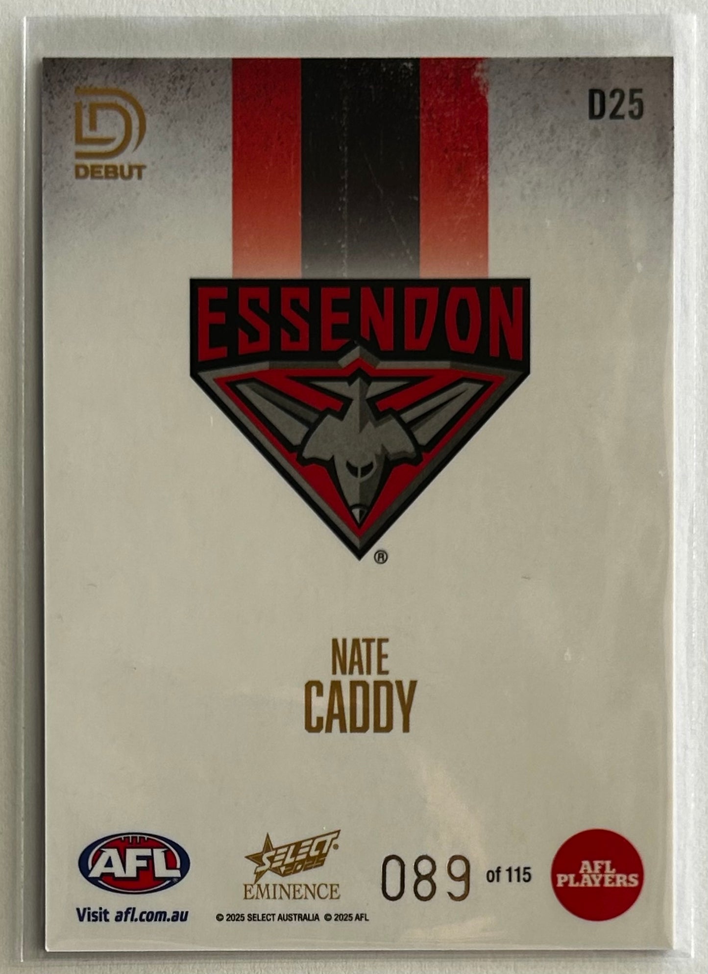 2025 AFL Select Eminence - NATE CADDY (ESSENDON) Debut /115 D25
