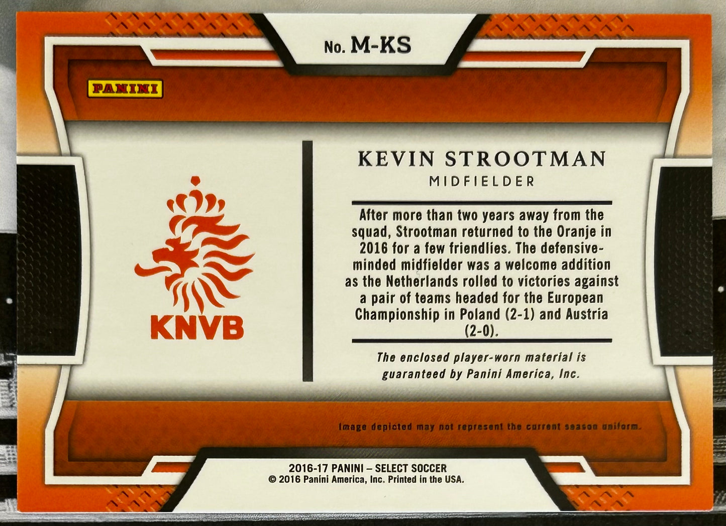 2016-17 Panini Select Soccer - KEVIN STROOTMAN (NETHERLANDS) Player-Worn Patch M-KS
