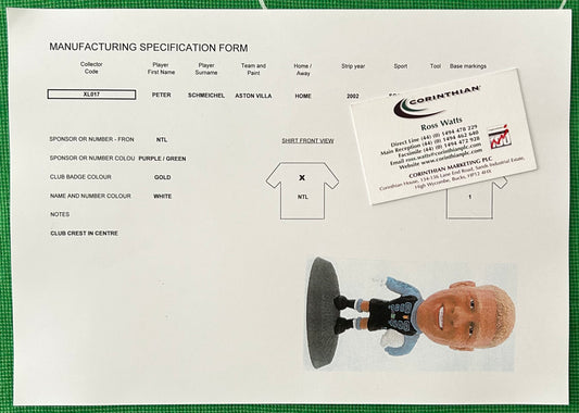 Corinthian ProStars Manufacturing Specification Form - PETER SCHMEICHEL (ASTON VILLA) Goalkeeper Home Kit XL020