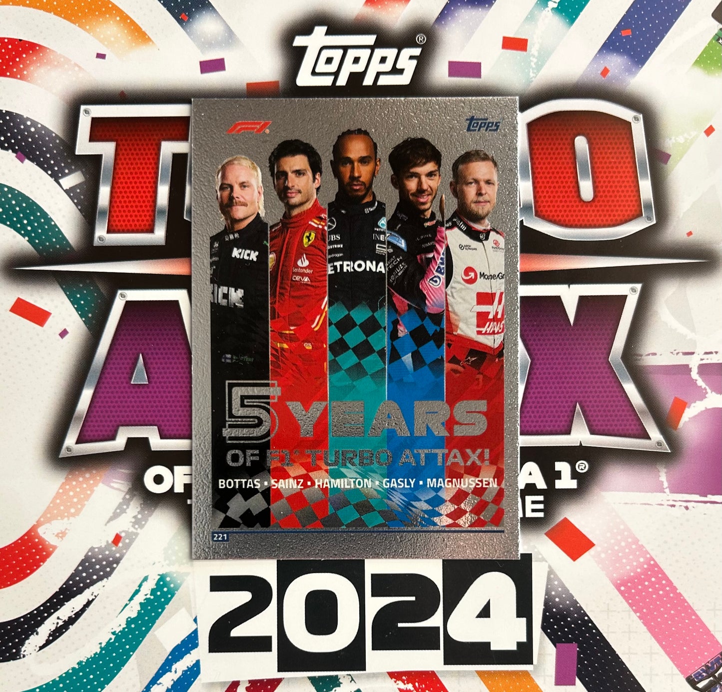 Topps F1 Turbo Attax 2024 - 5 YEARS OF TURBO ATTAX <Bottas-Sainz-Hamilton-Gasly-Magnussen> #221 *Rare UK Version*