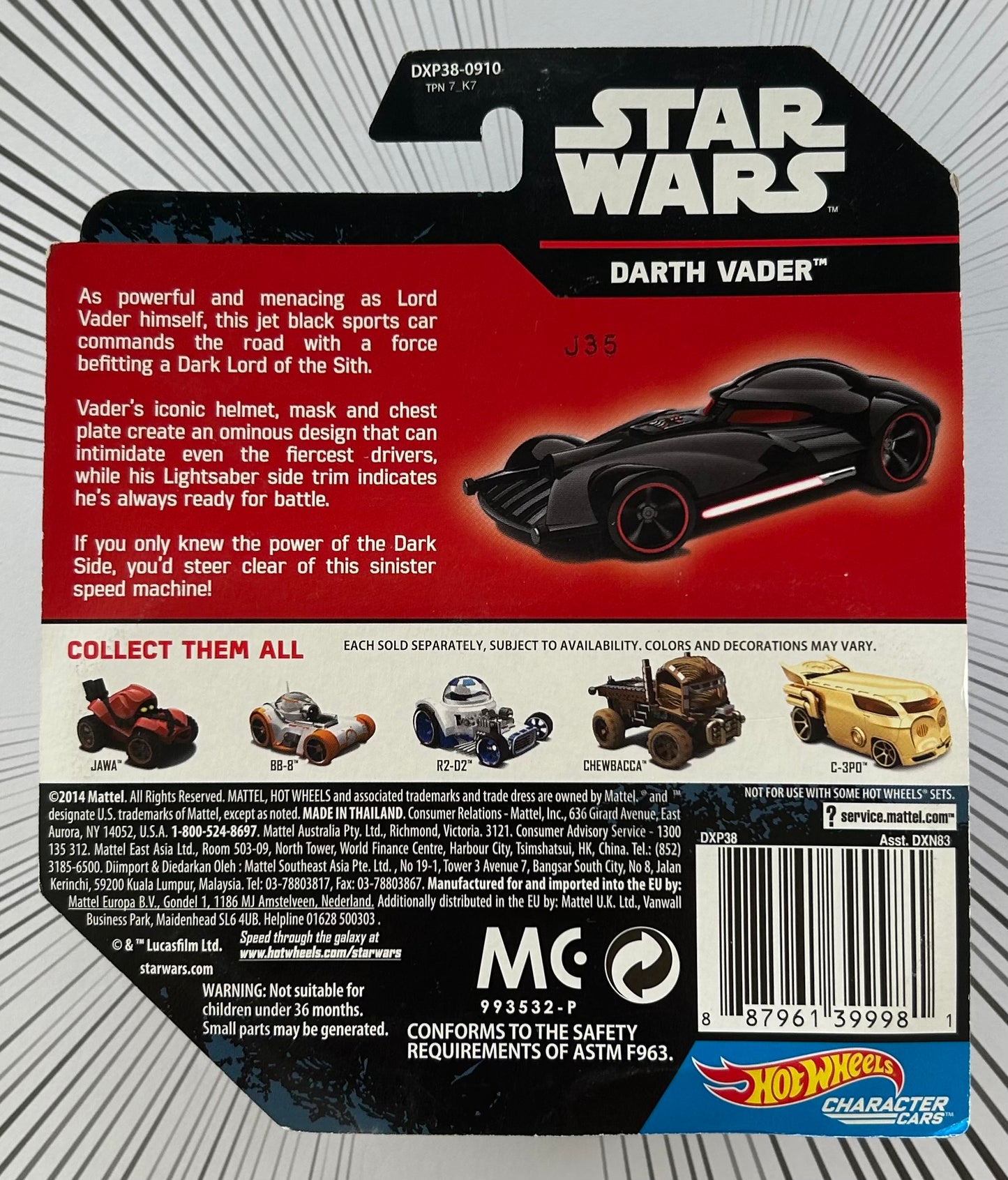 Mattel Hot Wheels Diecast Character Cars 1:64 - Darth Vader Star Wars