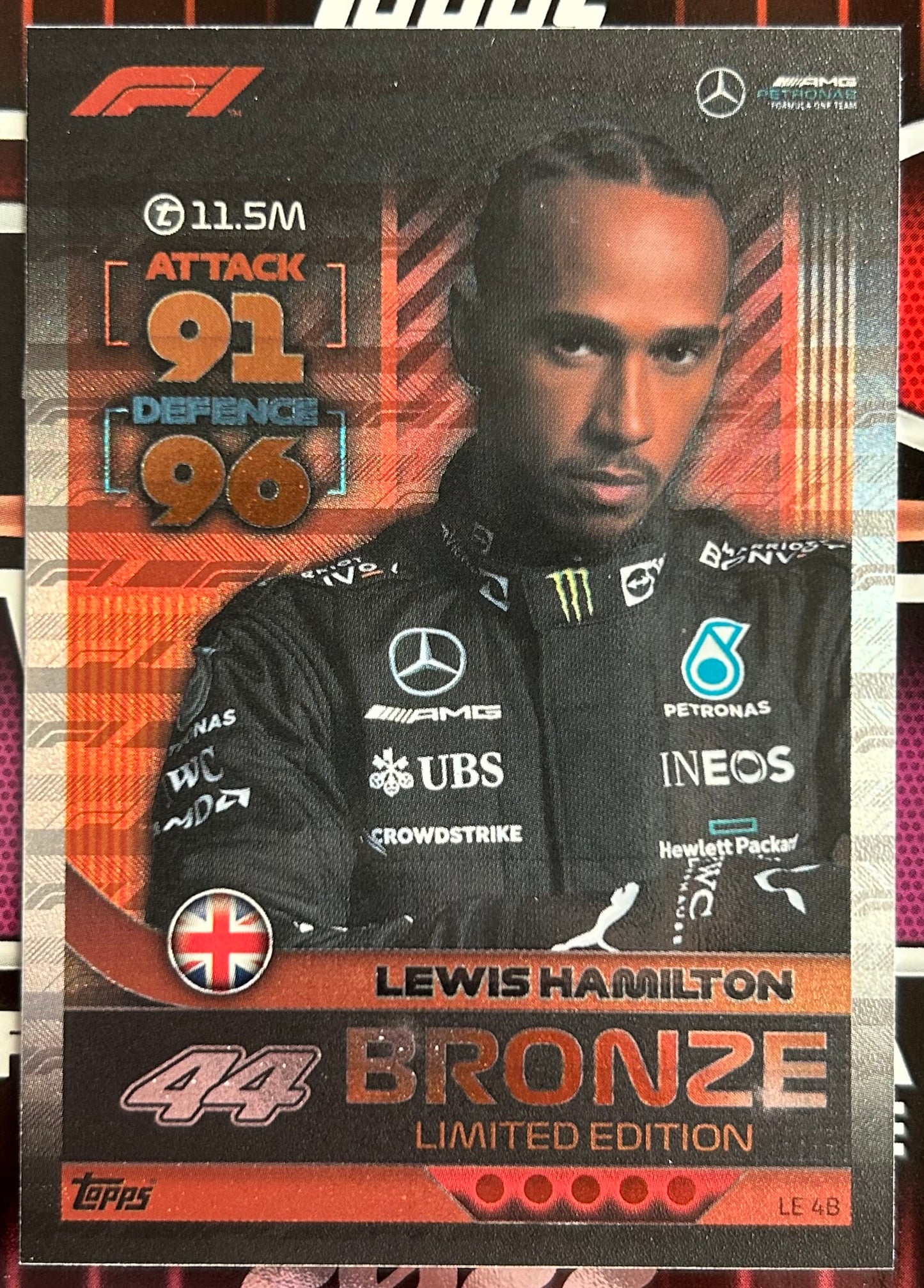Topps F1 Turbo Attax 2022 - LEWIS HAMILTON (MERCEDES-AMG) Bronze Limited Edition LE4B