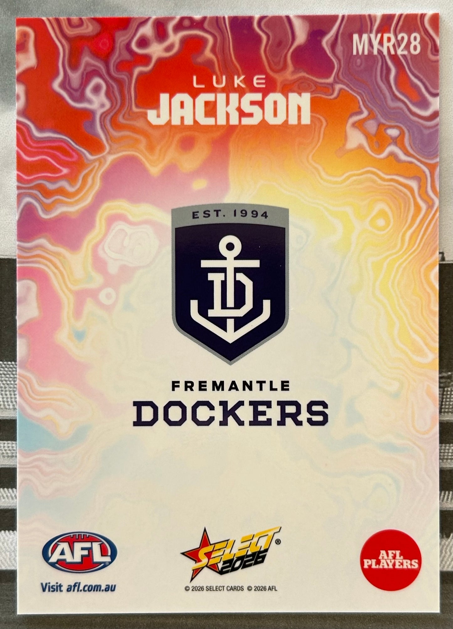 Select AFL Footy Stars 2026 - LUKE JACKSON (FREMANTLE DOCKERS) Mercury Tie-Dye MYR28