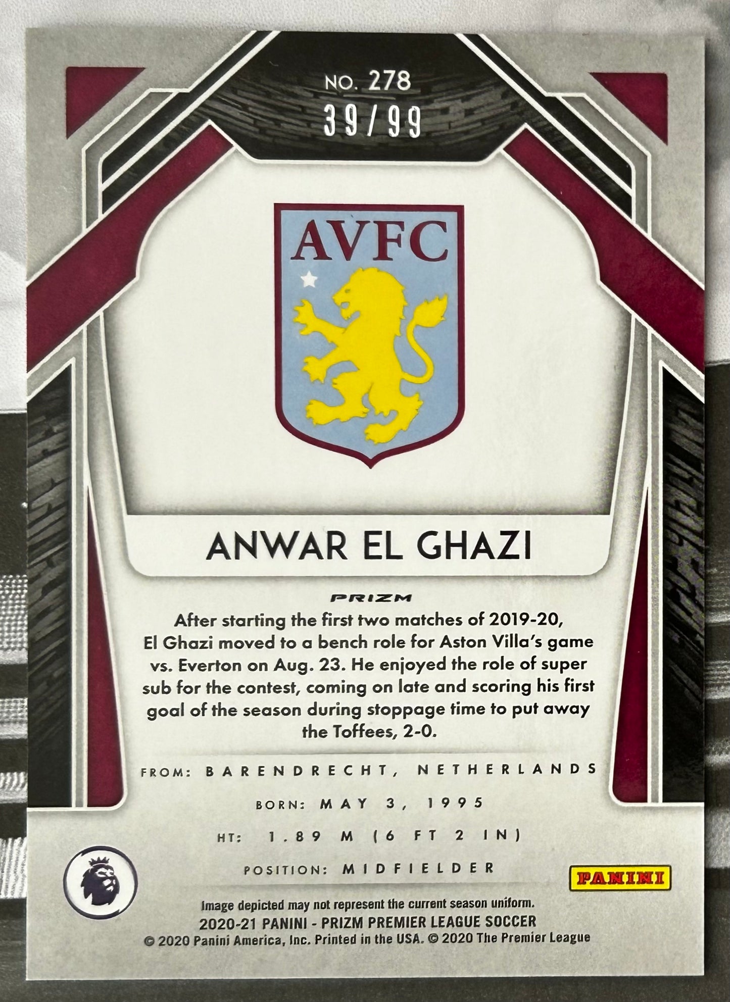 2020-21 Panini Prizm Premier League Soccer - ANWAR EL GHAZI (ASTON VILLA) Breakaway Violet Parallel #278 /99