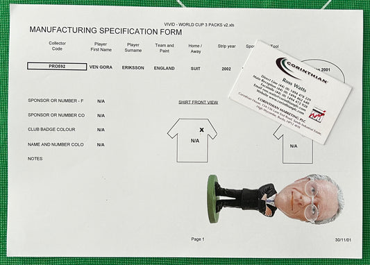 Corinthian ProStars Manufacturing Specification Form - SVEN GORAN ERIKSSON (ENGLAND) Vivid World Cup 2002 3 Packs PRO592