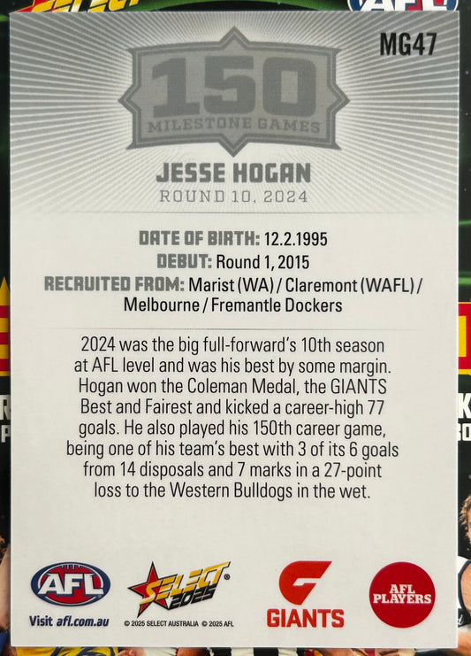 Select AFL 2025 Footy Stars - JESSE HOGAN (GWS GIANTS) 150 Milestone Games MG47