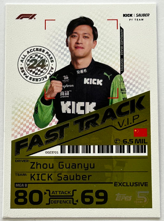 Topps F1 Turbo Attax 2024 - ZHOU GUANYU (KICK SAUBER) Fast Track VIP Exclusive MGA8