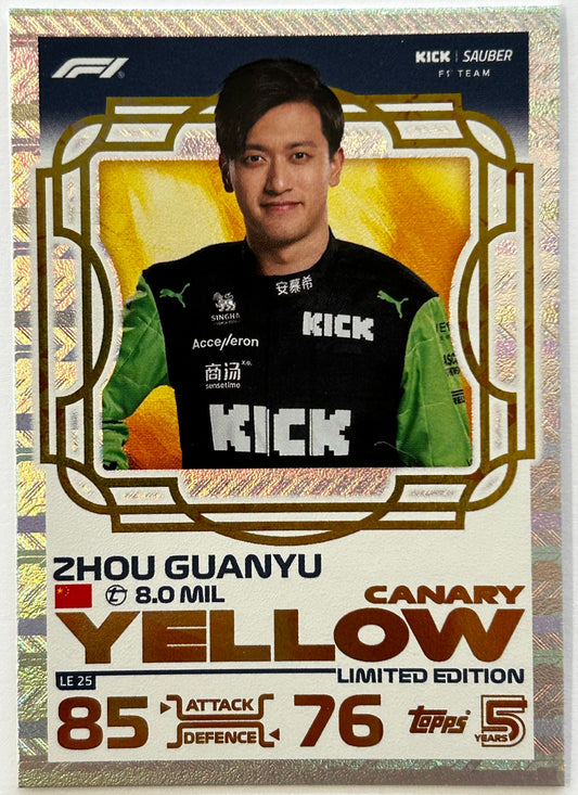 Topps F1 Turbo Attax 2024 - ZHOU GUANYU (KICK SAUBER) Canary Yellow Limited Edition LE25
