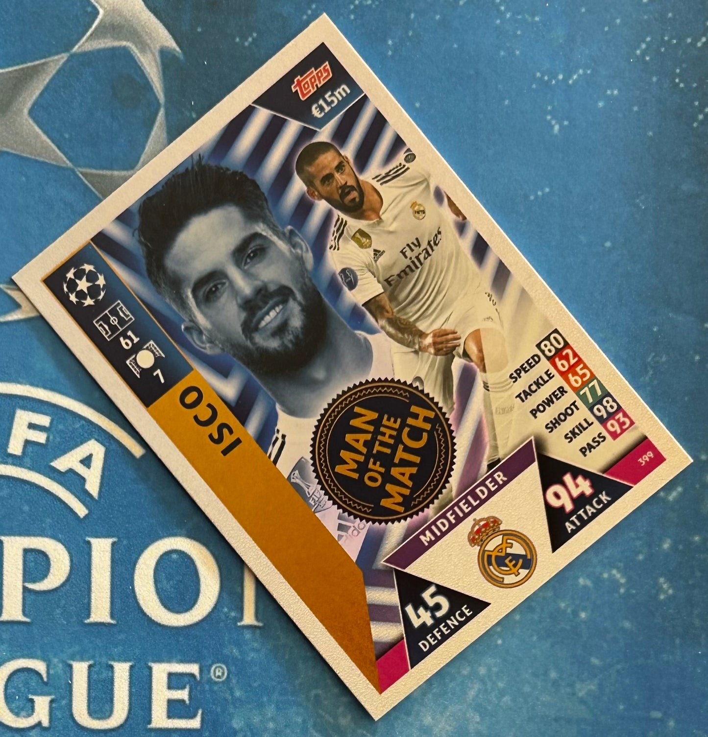 Topps Match Attax UEFA Champions League 2018-19 - ISCO (REAL MADRID) Man of the Match Foil Insert #399
