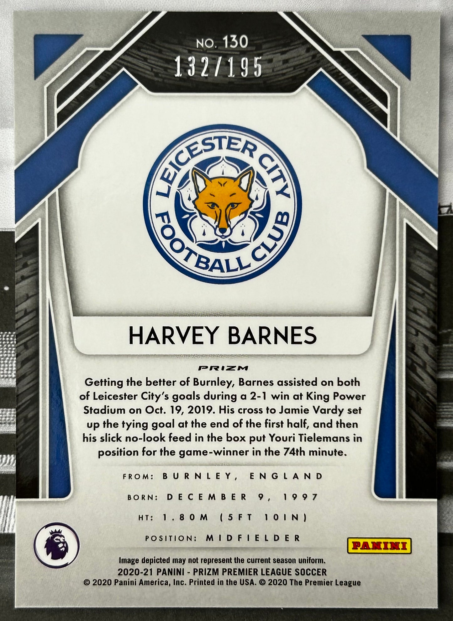 2020-21 Panini Prizm Premier League Soccer - HARVEY BARNES (LEICESTER CITY) Breakaway Blue Parallel #130 /195