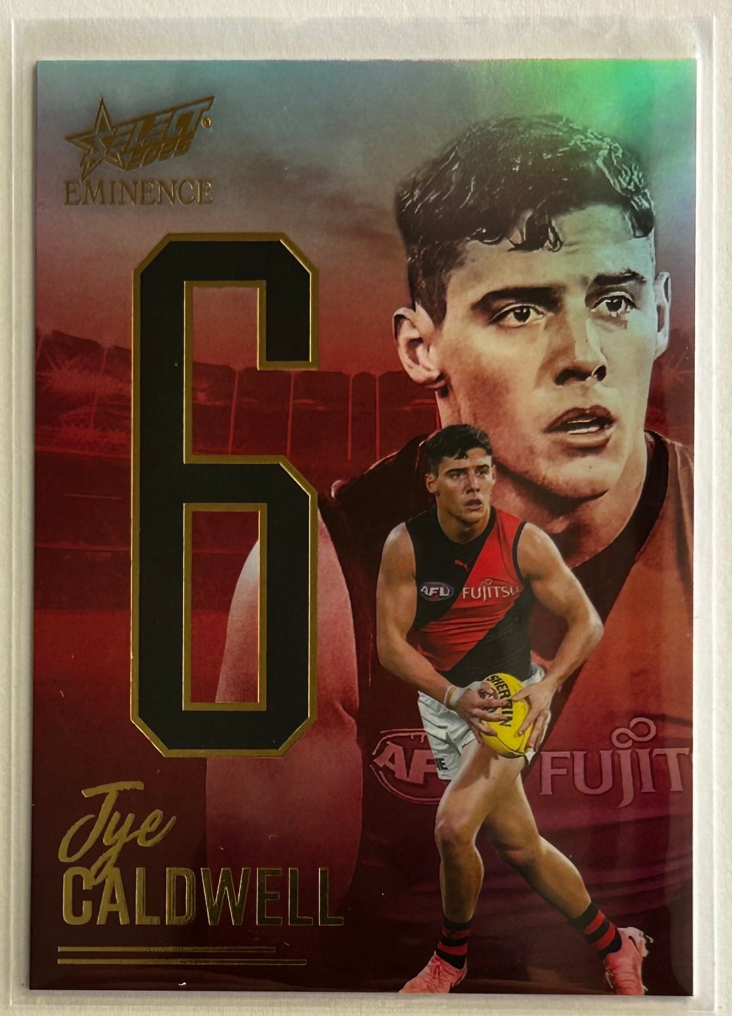2025 AFL Select Eminence - JYE CALDWELL (ESSENDON) Nameplate Gold '6' /115 NG187