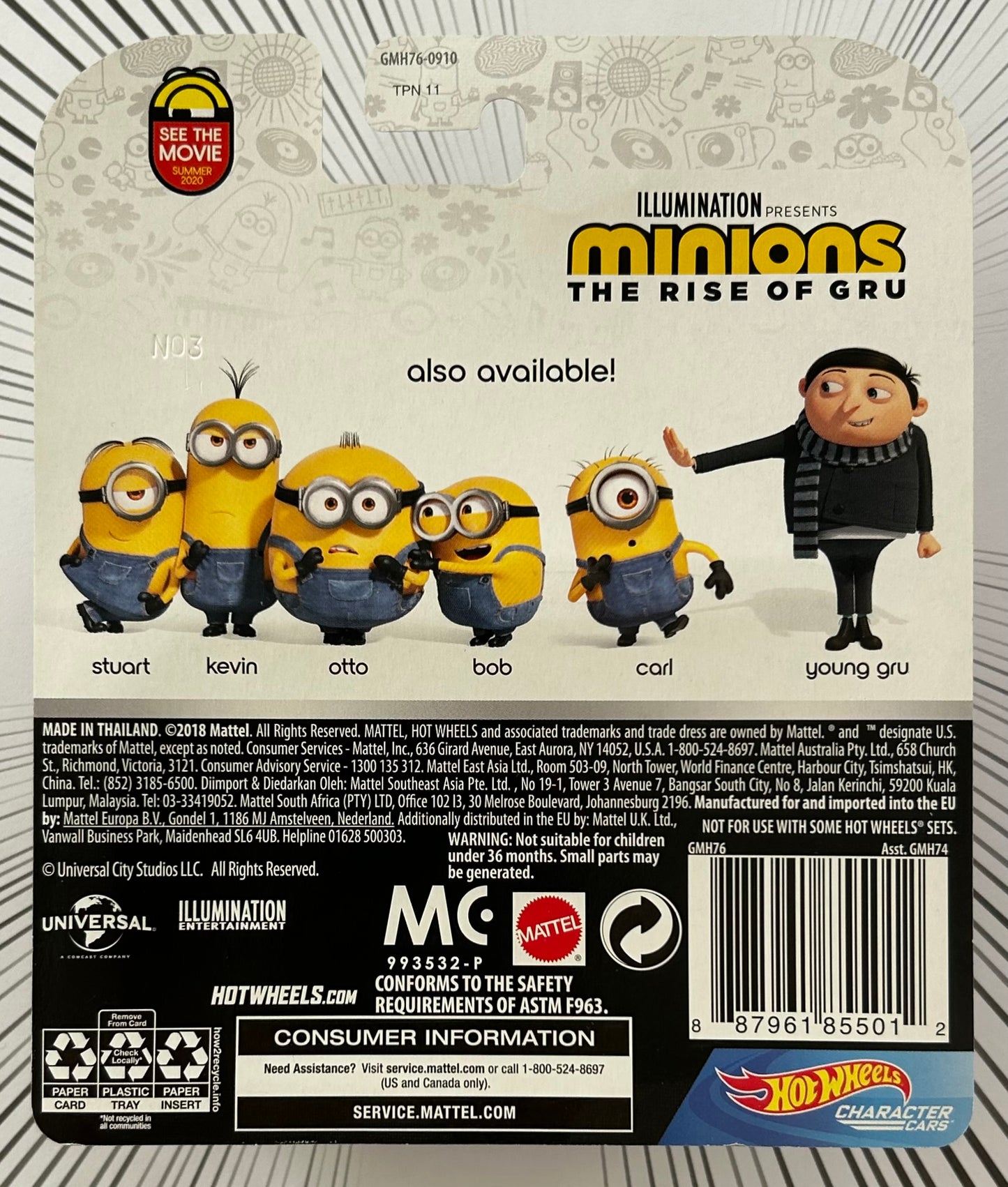 Mattel Hot Wheels Diecast Character Cars 1:64 - Carl Minions: The Rise of Gru 5/6