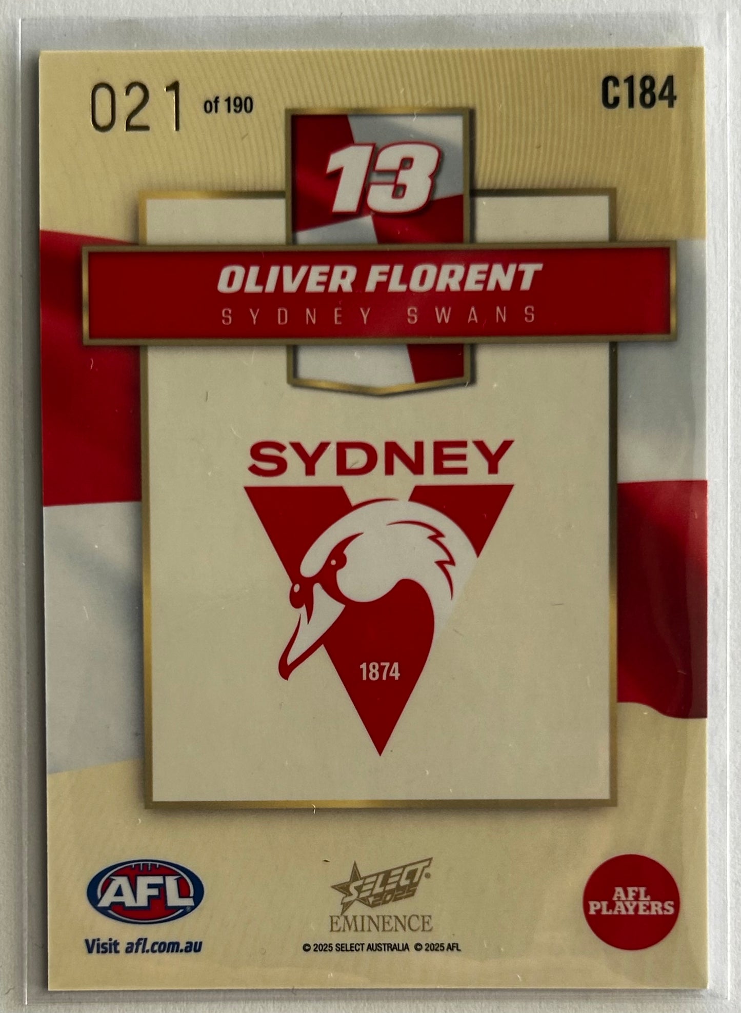 2025 AFL Select Eminence - OLIVER FLORENT (SYDNEY SWANS) Colours /190 C184