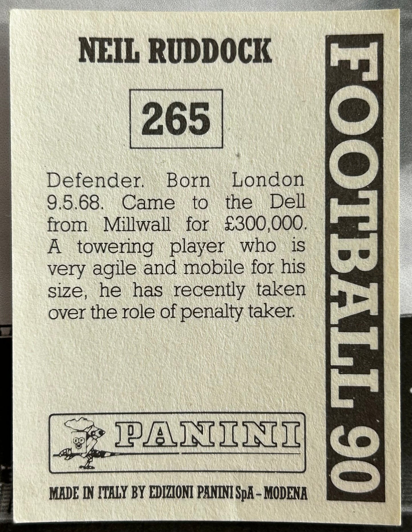 Panini Football 90 Sticker - NEIL RUDDOCK (SOUTHAMPTON) #265