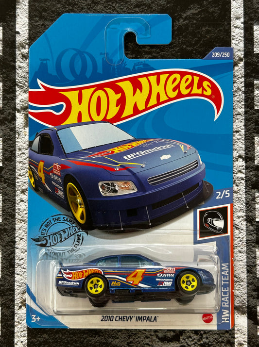 Mattel Hot Wheels Diecast Basic 1:64 - Blue 2010 Chevy Impala HW Race Team