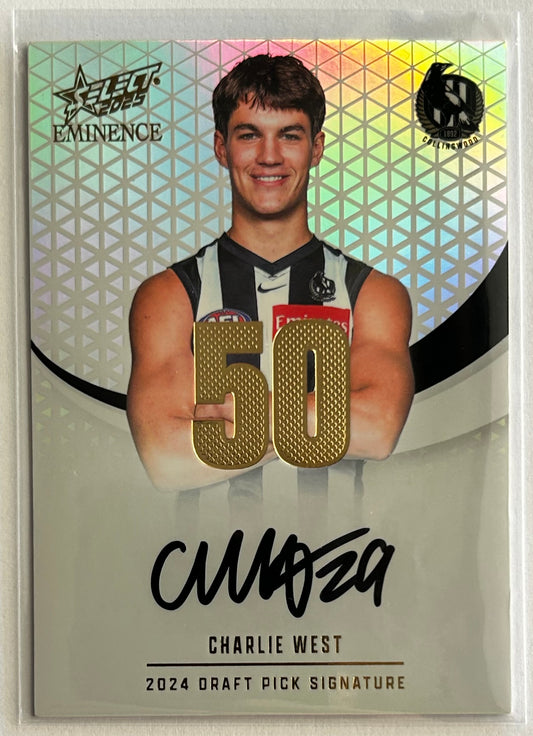 2025 AFL Select Eminence - CHARLIE WEST (COLLINGWOOD) Draft Pick Signature Gold /90 DPSG50