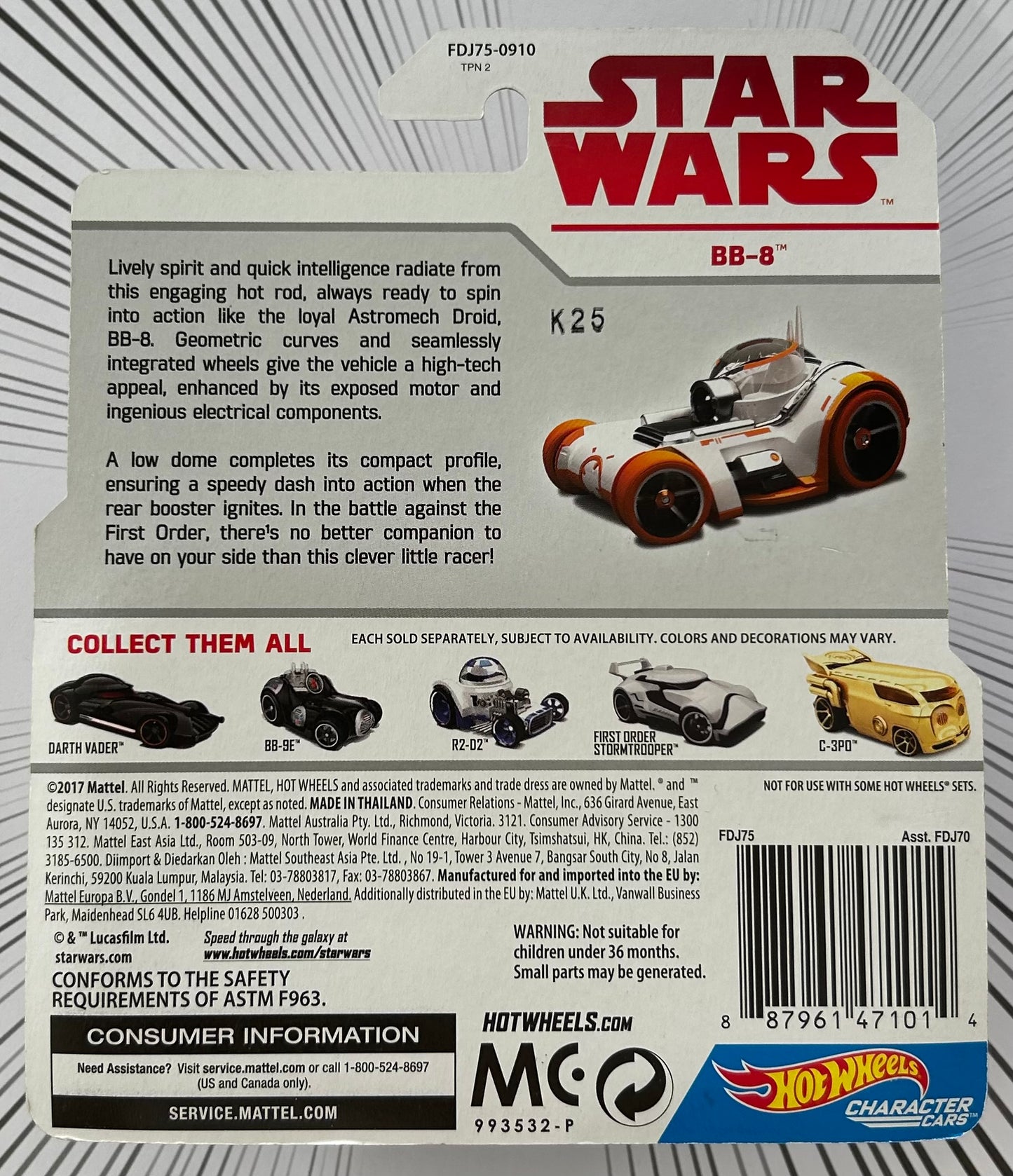 Mattel Hot Wheels Diecast Character Cars 1:64 - BB-8 Star Wars: The Last Jedi