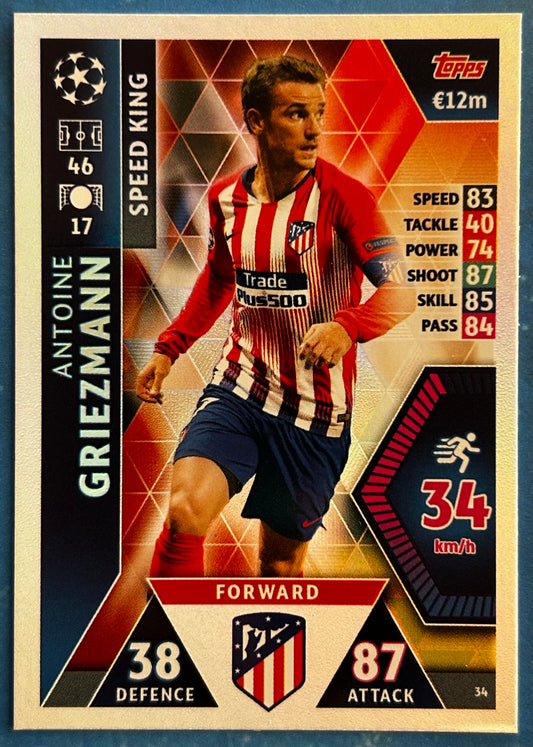Topps Match Attax UEFA Champions League 2018-19 - ANTOINE GRIEZMANN (ATLETICO DE MADRID) Speed King Foil Insert #34