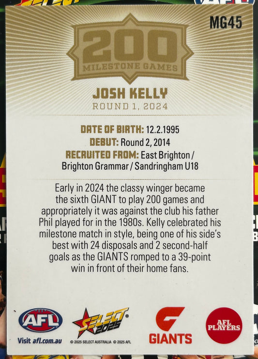 Select AFL 2025 Footy Stars - JOSH KELLY (GWS GIANTS) 200 Milestone Games MG45