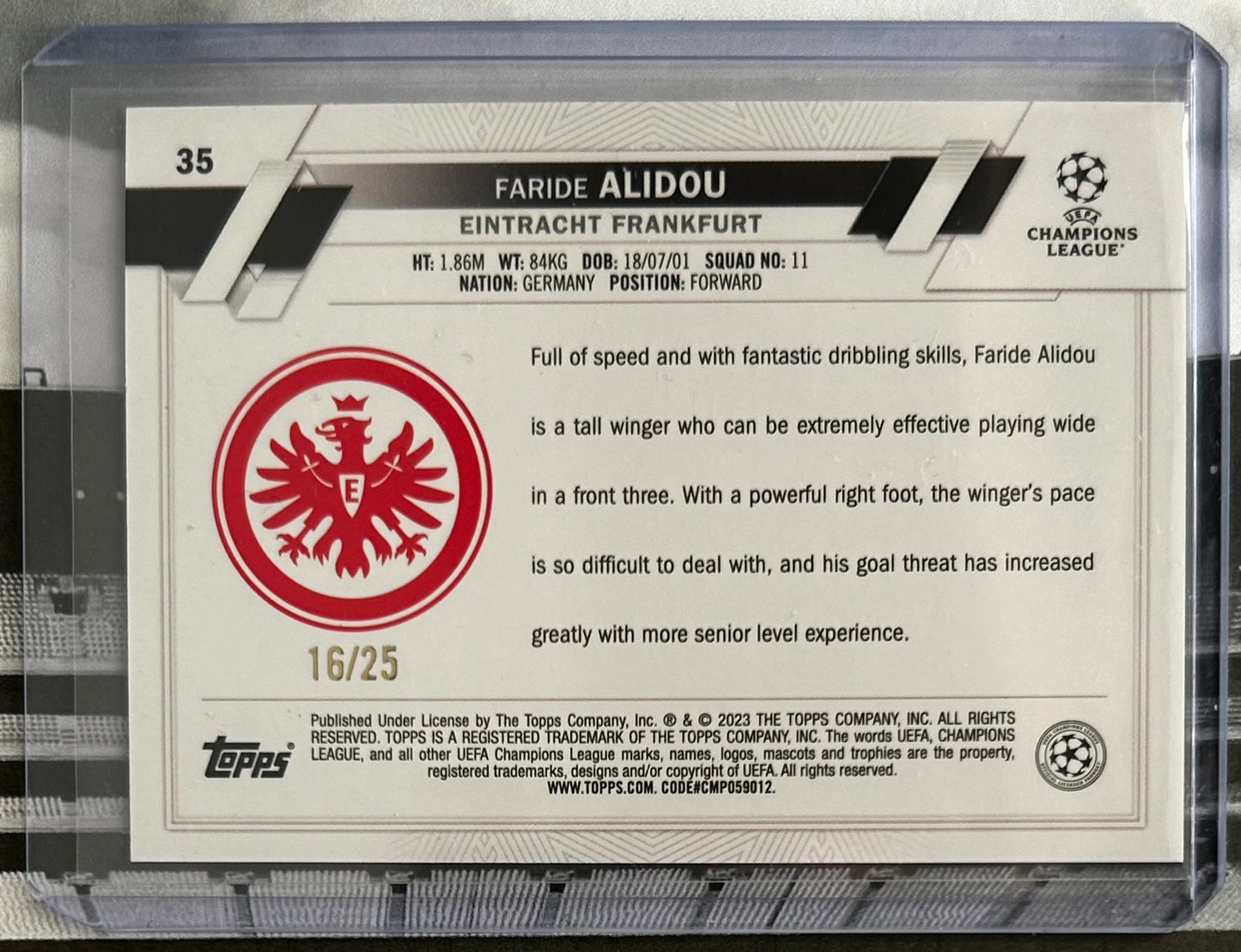 Topps UEFA Club Competitions 1st Edition 2022-23 - FARIDE ALIDOU (EINTRACHT FRANKFURT) RC Rookie Orange Parallel #35 /25