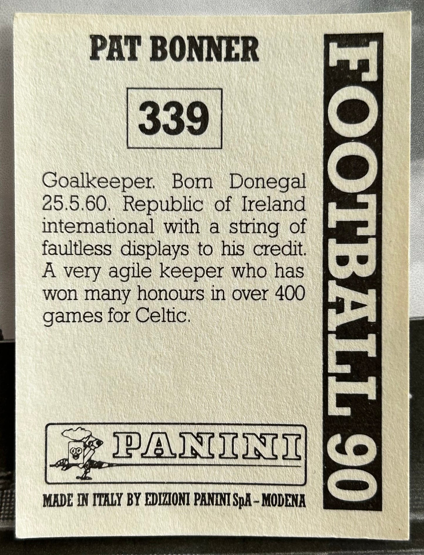 Panini Football 90 Sticker - PAT BONNER (CELTIC) #339