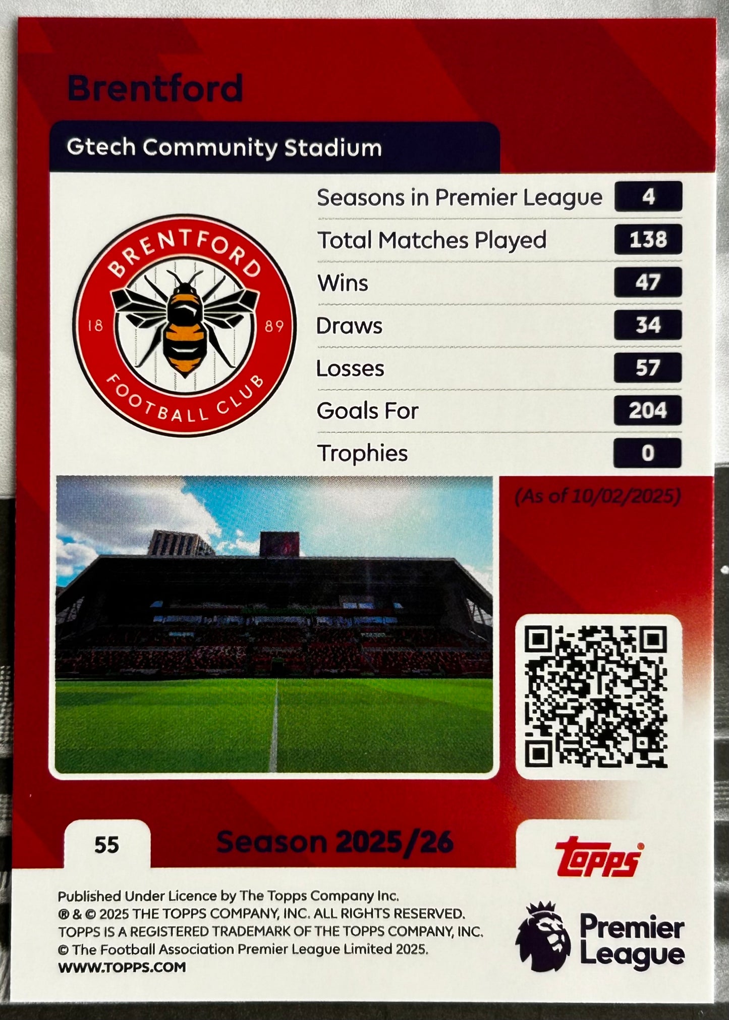 Topps Premier League 2026 Debut Edition - TEAM BADGE (BRENTFORD) #55