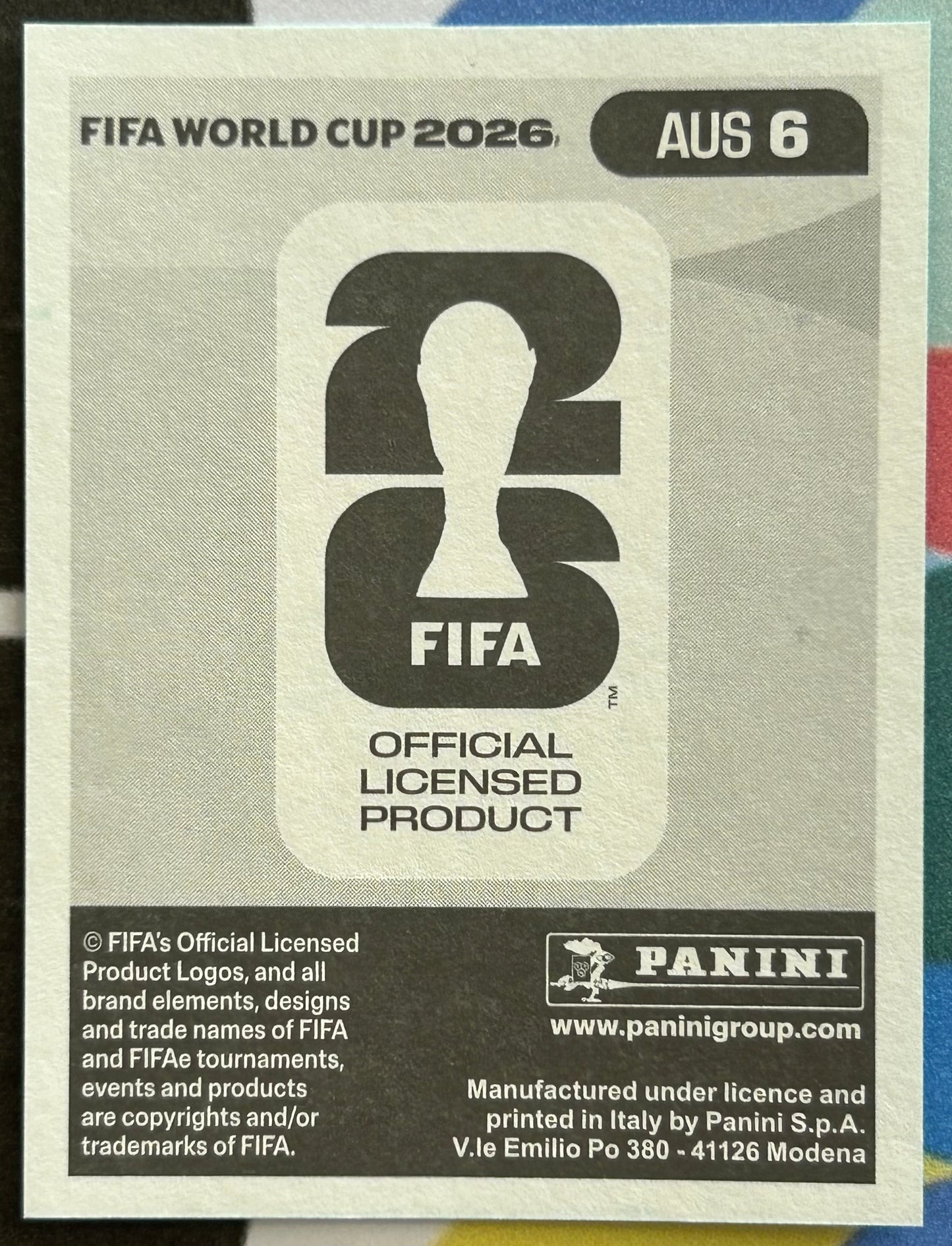 Panini FIFA World Cup 2026 Official Sticker Collection - JORDAN BOS (AUSTRALIA) AUS6