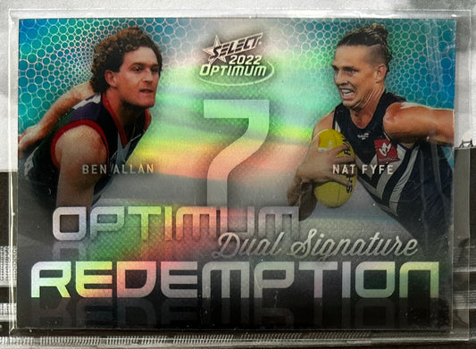 2022 AFL Select Optimum - BEN ALLAN & NAT FYFE (FREMANTLE DOCKERS) Optimum Mirror Dual Signature Redemption OMDSR6 /50