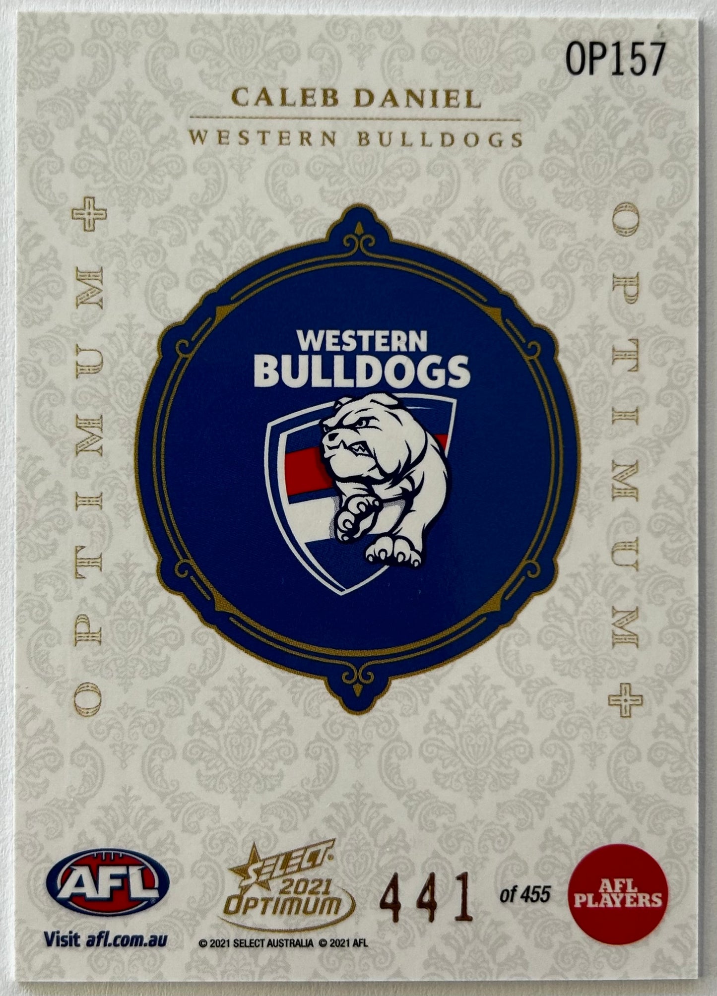 2021 AFL Select Optimum - CALEB DANIEL (WESTERN BULLDOGS) Optimum+ OP157 /455