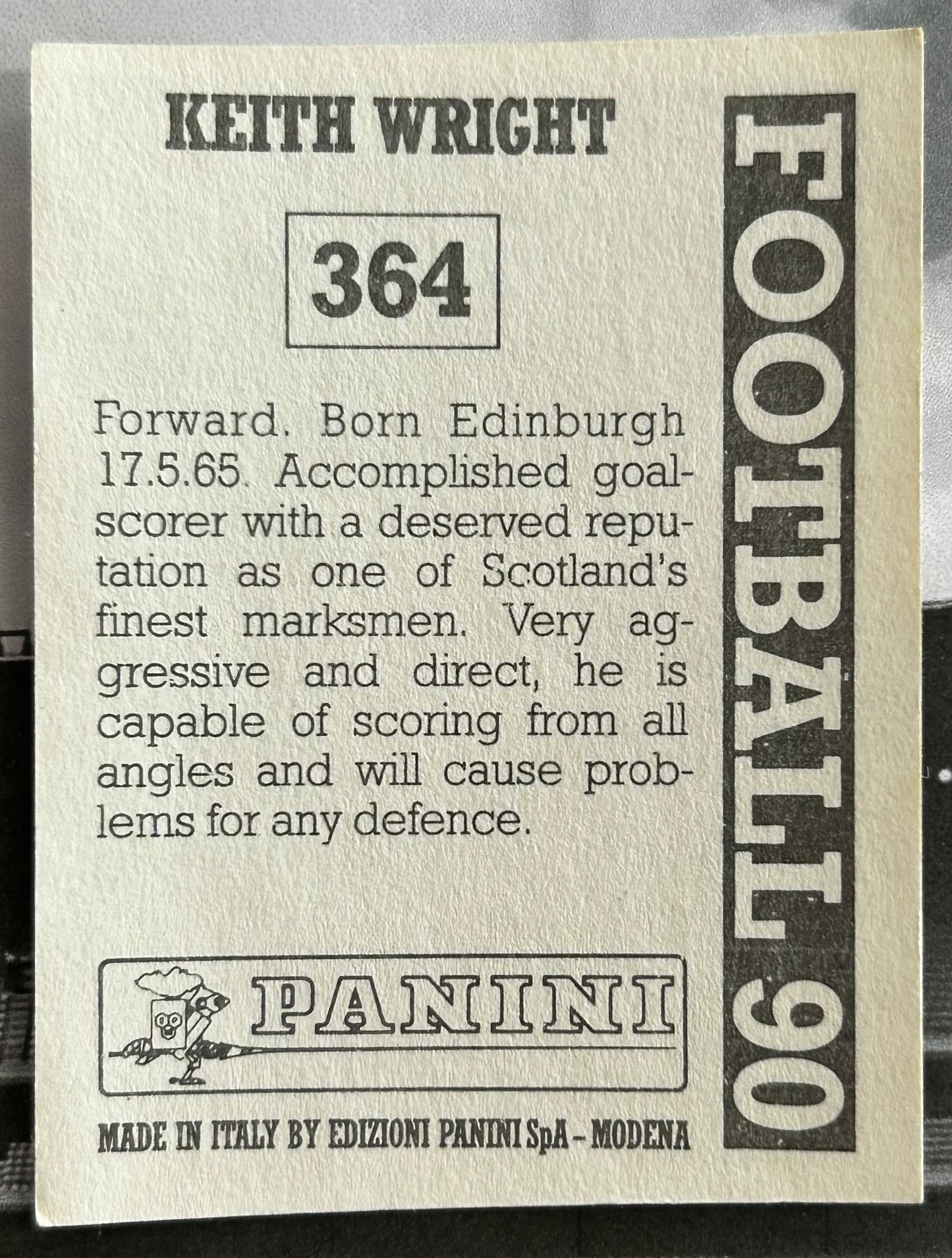 Panini Football 90 Sticker - KEITH WRIGHT (DUNDEE) #364
