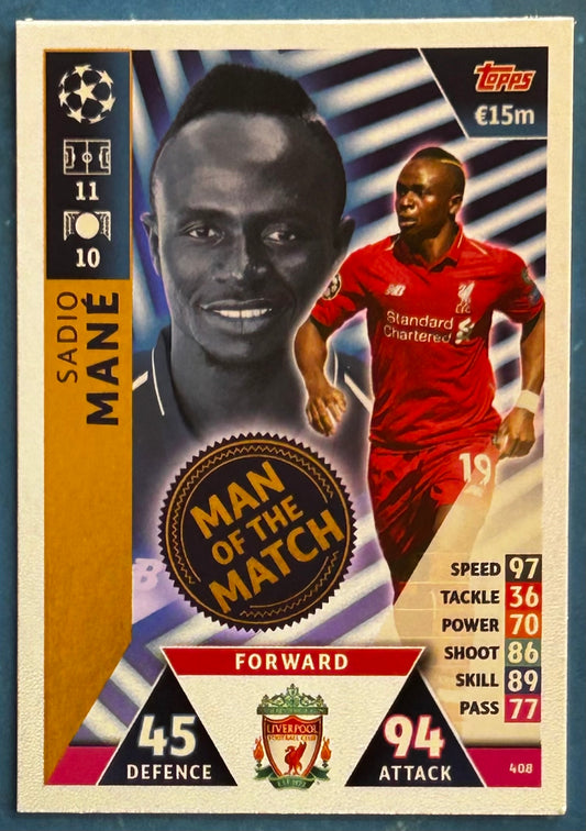 Topps Match Attax UEFA Champions League 2018-19 - SADIO MANE (LIVERPOOL) Man of the Match Foil Insert #408