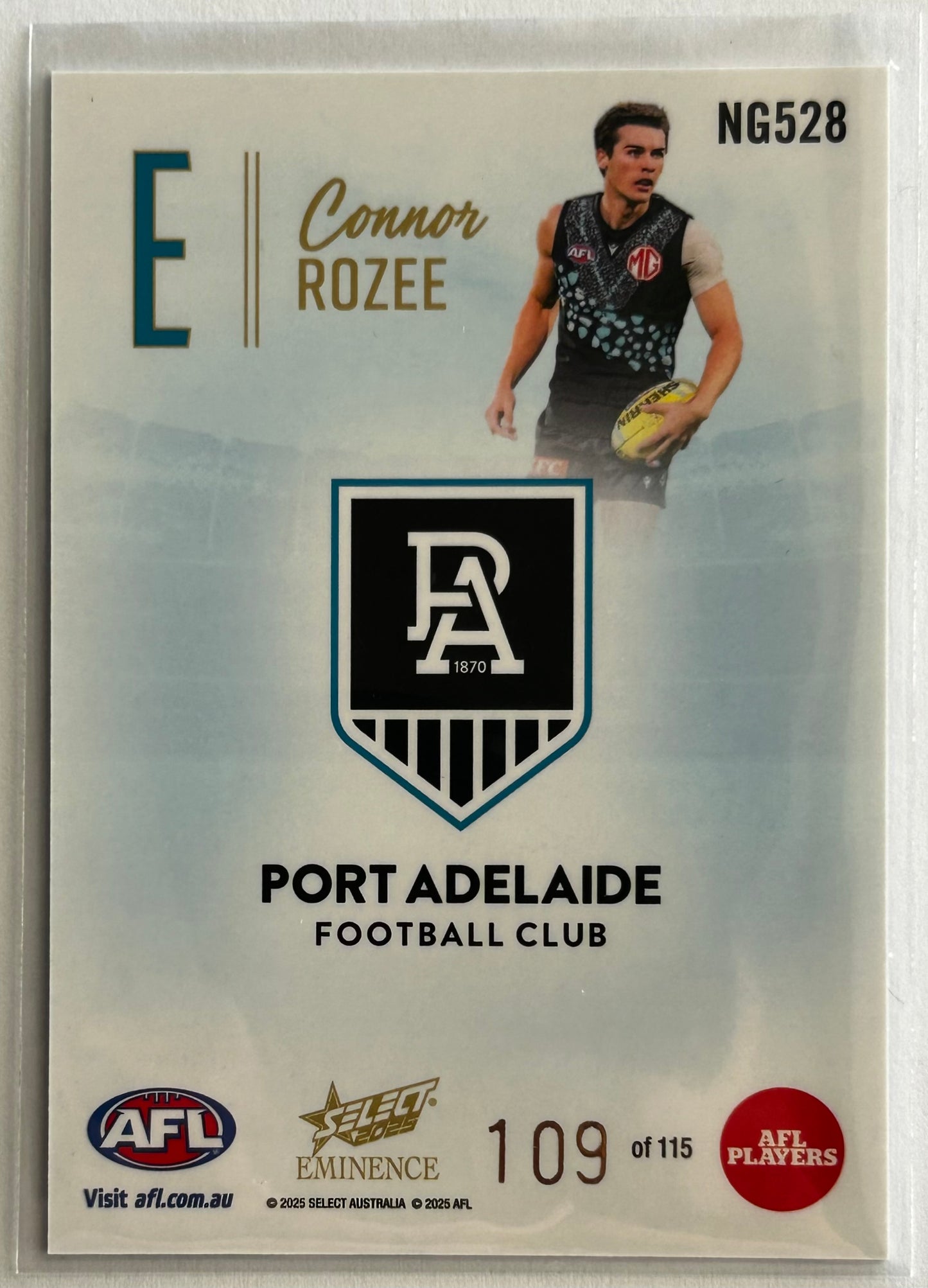 2025 AFL Select Eminence - CONNOR ROZEE (PORT ADELAIDE) Nameplate Gold 'E' /115 NG528