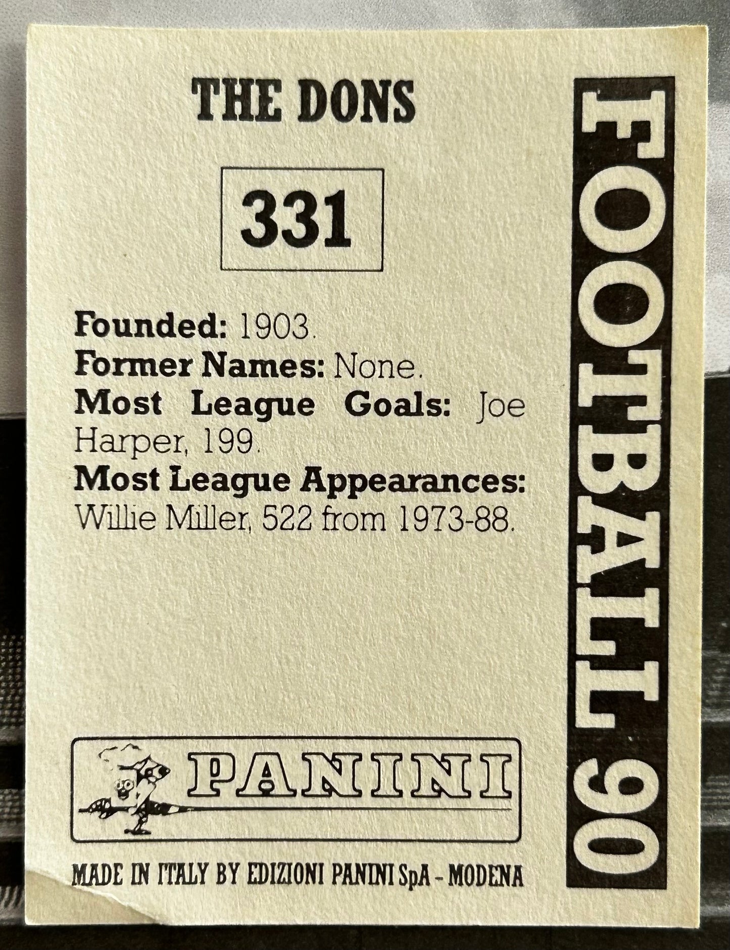 Panini Football 90 Sticker - TEAM PHOTO (ABERDEEN) #331 *See Condition Notes*