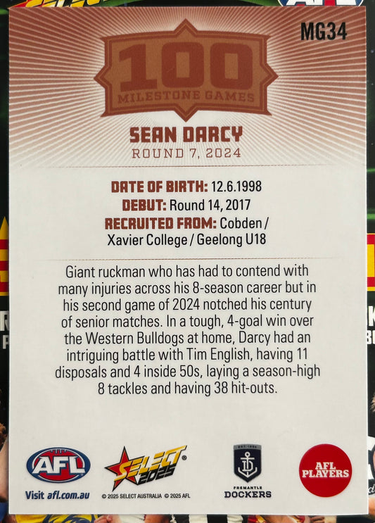 Select AFL 2025 Footy Stars - SEAN DARCY (FREMANTLE DOCKERS) 100 Milestone Games MG34