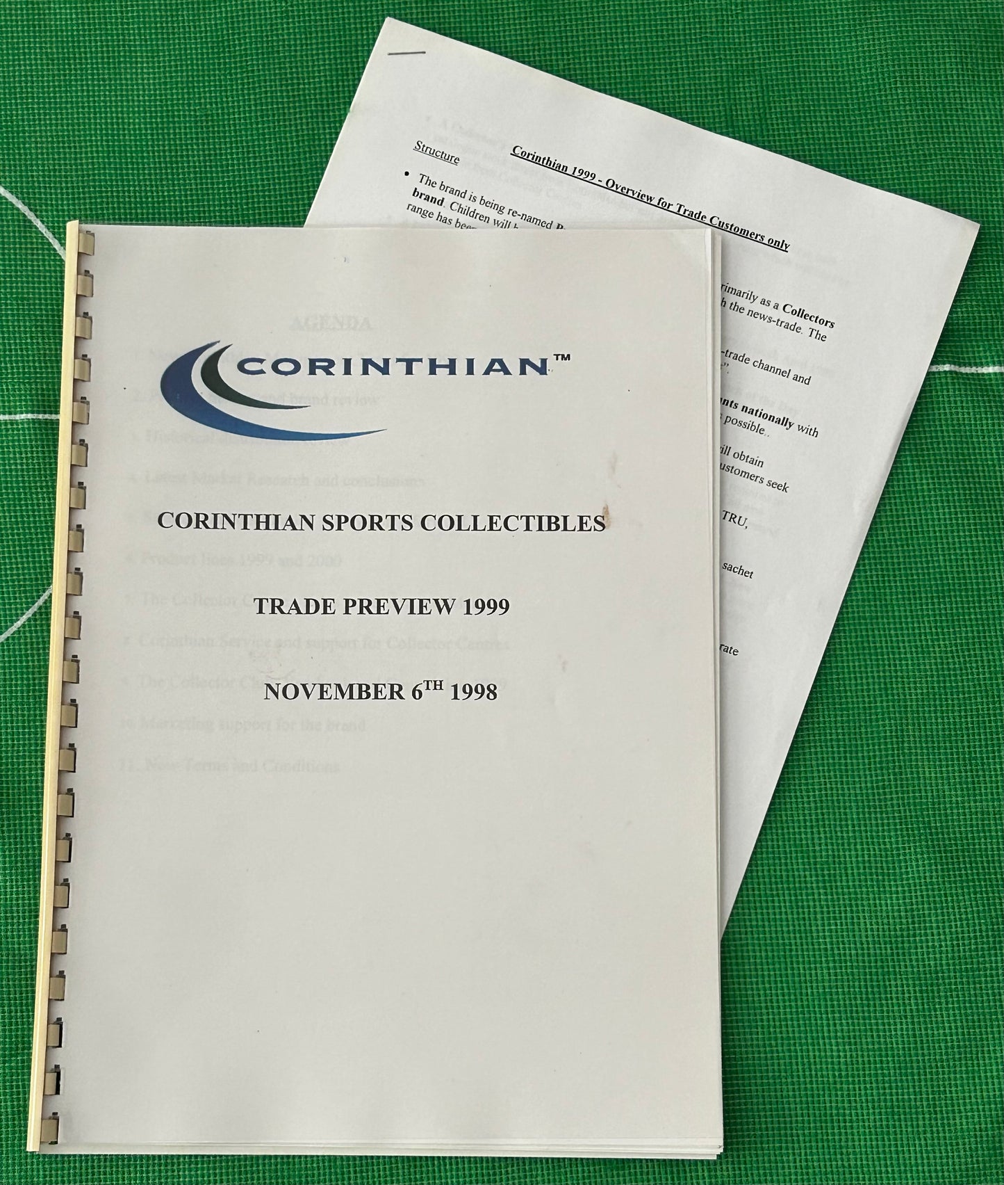Corinthian Sports Collectibles Trade Preview 1999 with 3-page Overview (Original Bound Copy)