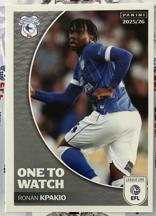 Panini EFL 2025-26 Sticker Collection - RONAN KPAKIO (CARDIFF CITY) One To Watch #477