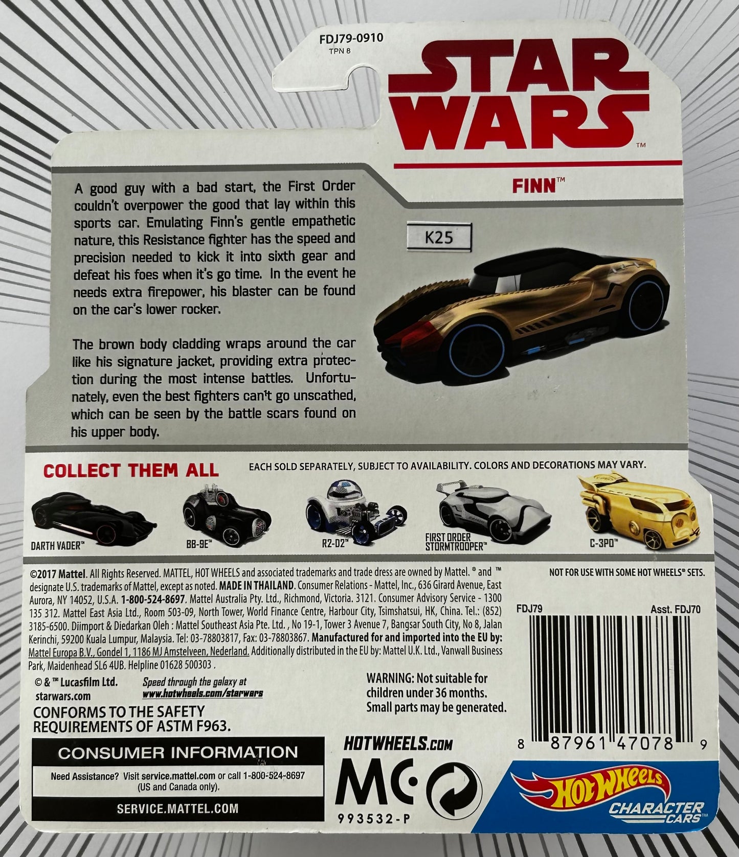 Mattel Hot Wheels Diecast Character Cars 1:64 - Finn Star Wars: The Last Jedi