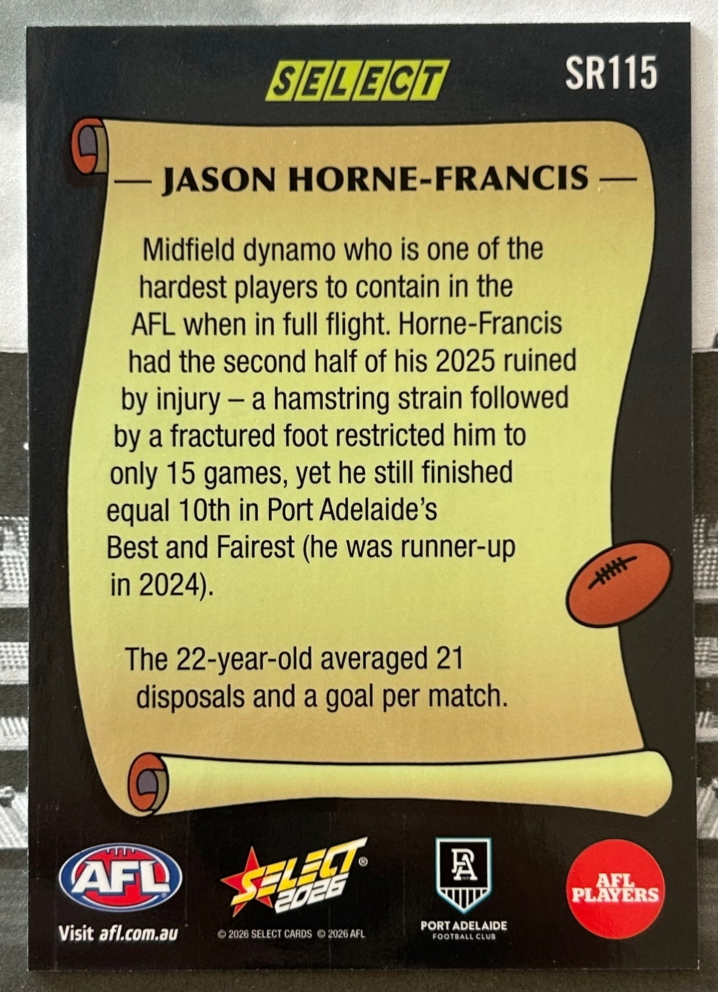 Select AFL Footy Stars 2026 - JASON HORNE-FRANCIS (PORT ADELAIDE) Select Rewind SR115