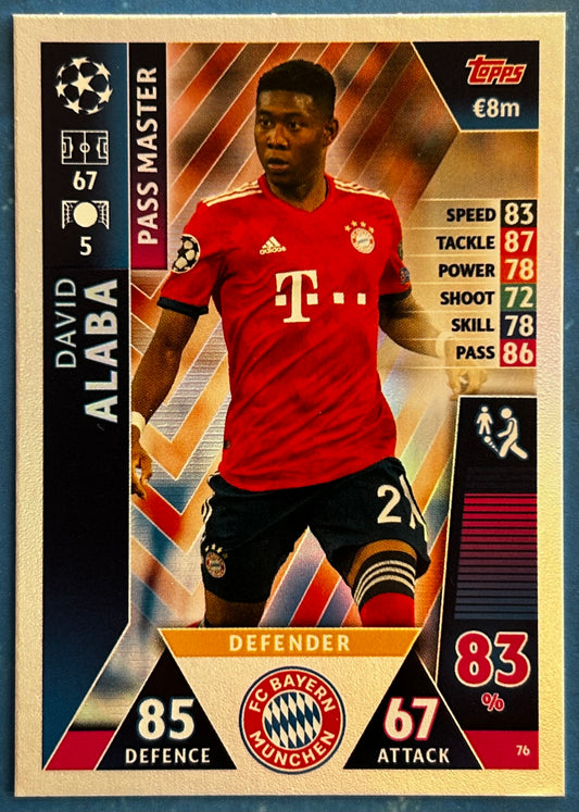 Topps Match Attax UEFA Champions League 2018-19 - DAVID ALABA (BAYERN MUNICH) Pass Master Foil Insert #76