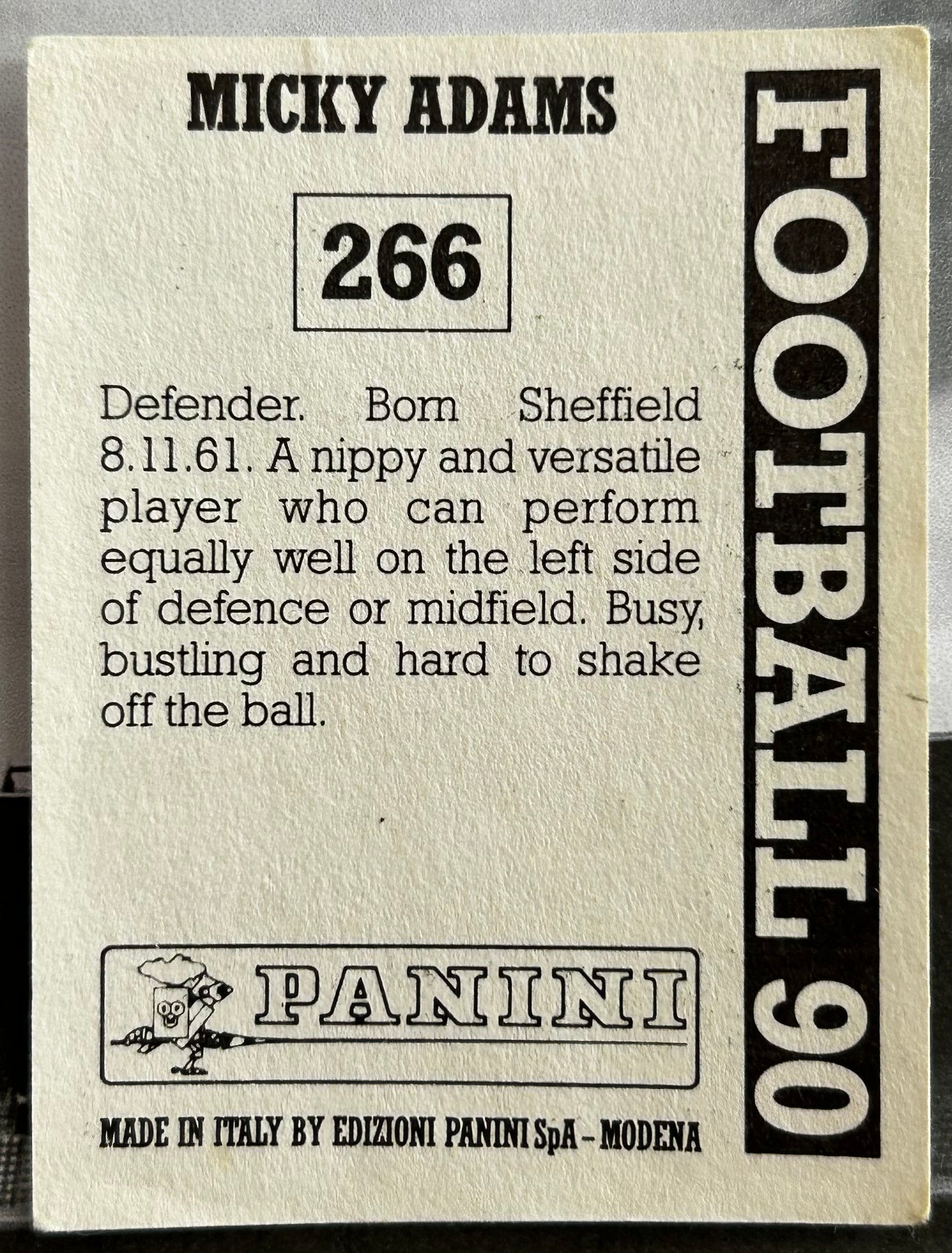 Panini Football 90 Sticker - MICKY ADAMS (SOUTHAMPTON) #266