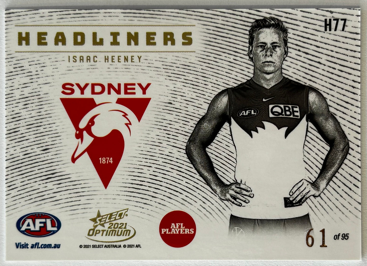 2021 AFL Select Optimum - ISAAC HEENEY (SYDNEY SWANS) Headliners H77 /95