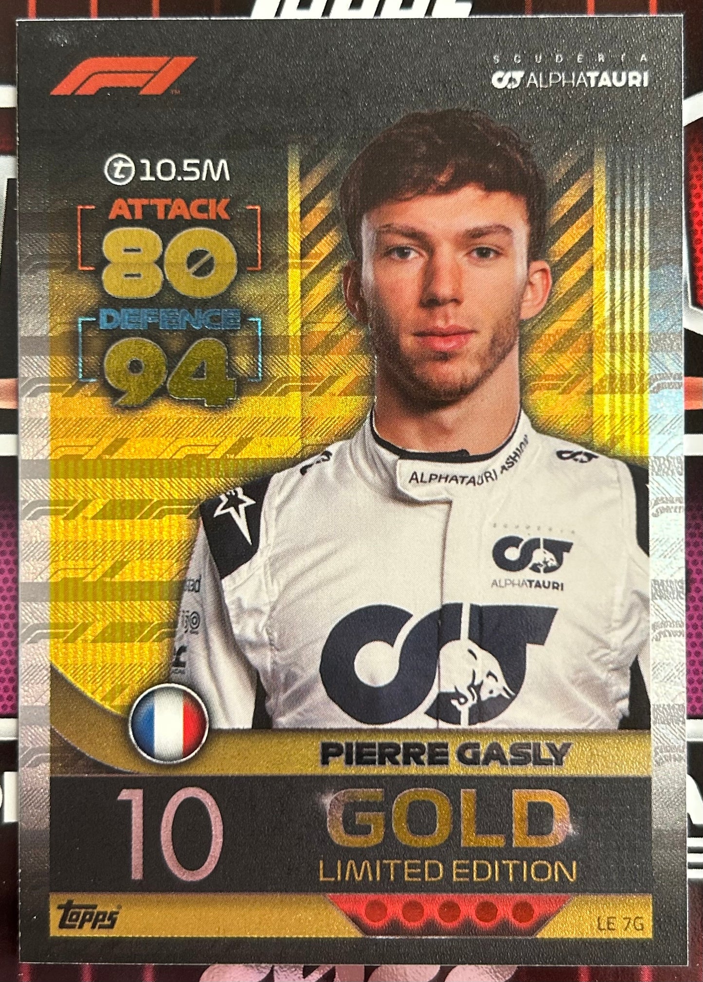 Topps F1 Turbo Attax 2022 - PIERRE GASLY (SCUDERIA ALPHATAURI) Gold Limited Edition LE7G