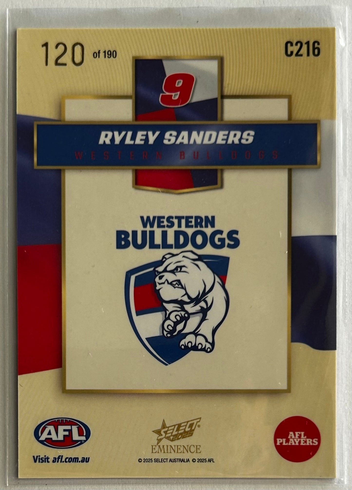 2025 AFL Select Eminence - RYLEY SANDERS (WESTERN BULLDOGS) Colours /190 C216