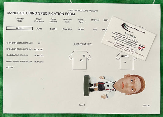 Corinthian ProStars Manufacturing Specification Form - ALAN SMITH (ENGLAND) Vivid World Cup 2002 3 Packs PRO551