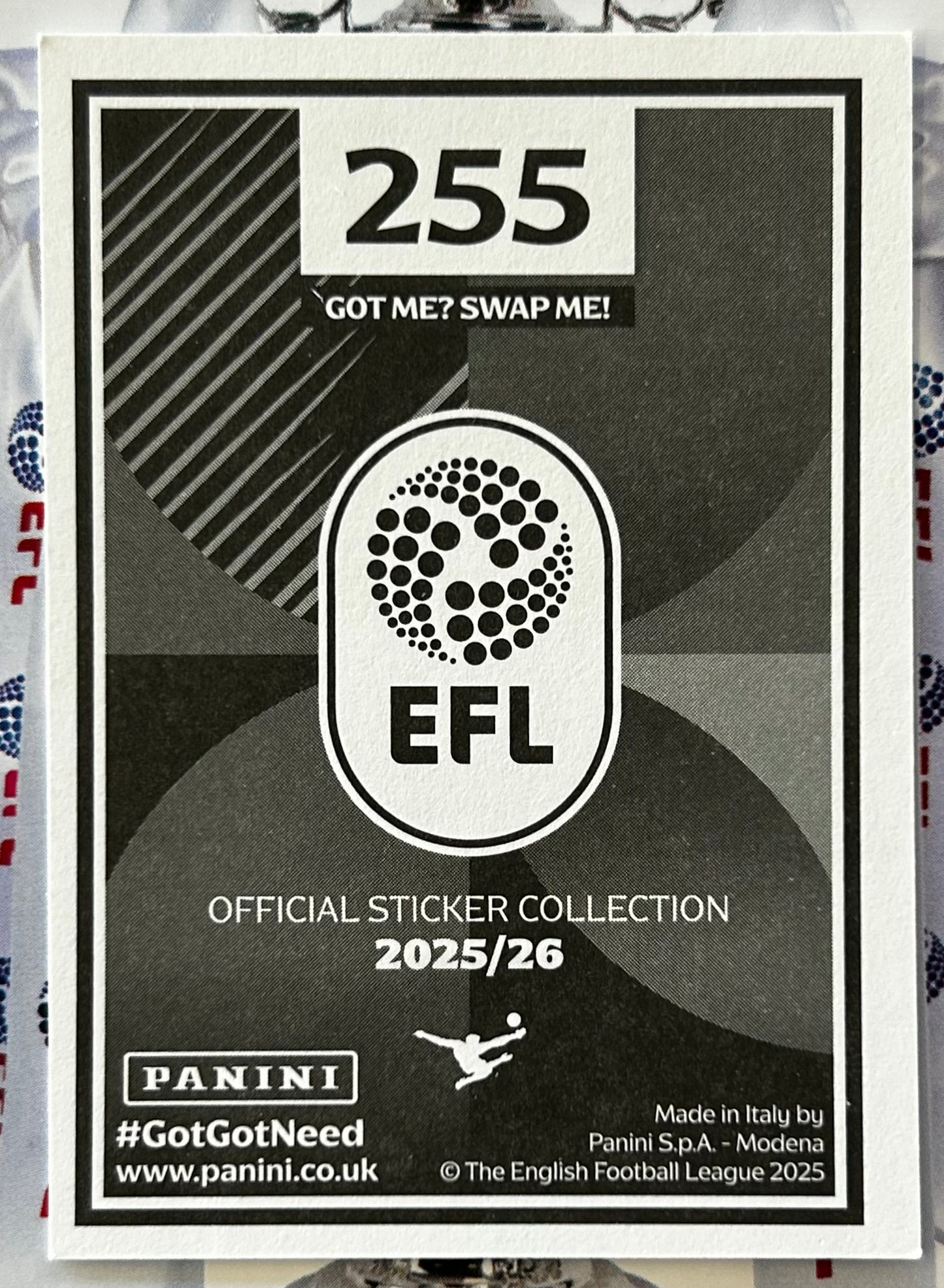 Panini EFL 2025-26 Sticker Collection - WILL WHITE (SWINDON TOWN) Elite #255
